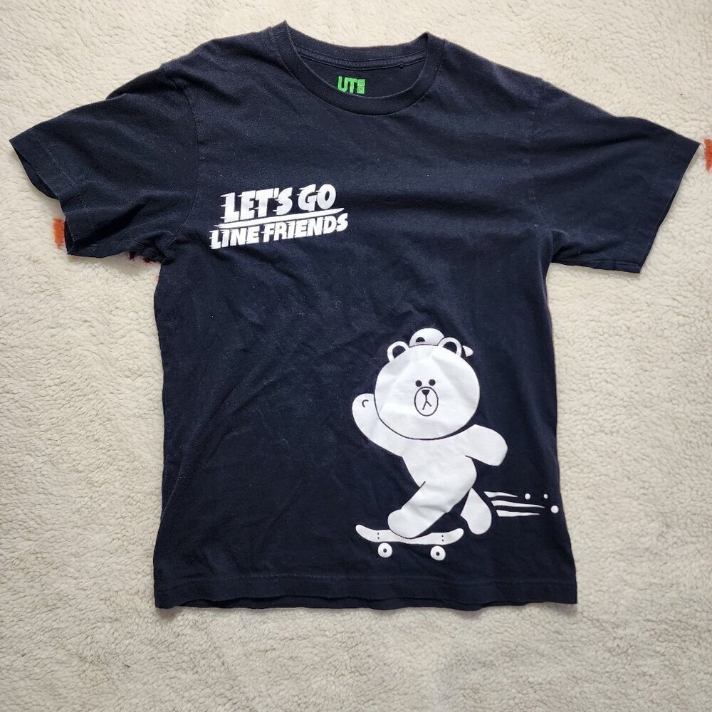 Uniqlo UT x Line Friends Black White Graphic Tee Shirt Bear Skateboard Medium